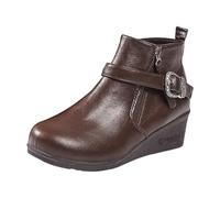 Boots For Women Uk Slope Heel Thick Bottom Walking Boots Side Zip Retro Platform Boot Slip Resistant Comfortable Ankle Boot Easier On & Off Warm Ladies Shoes Dog Walking Hiking Outdoor
