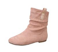 Boots For Women Uk Warm Suede Autumn Winter Flat Shoes Lightweight Elegant Pleated Boot Classic-Fit Round Toe Shoe Weekend Getaway Bag Ladies Boots Solid Color Casual Bootie