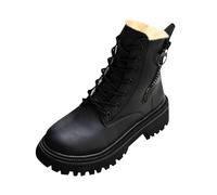 Boots for Women Winter Ankle Boots Leather Fleece Lace Up Booties Modern Winter Boots with Side Zip Booties Warm Comfortable Casual Shoes Waterproof Non Slip Durable Footwear Fashion