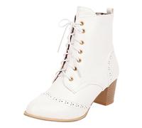 Boots for Women Women's Autumn and Winter Thick Heel Lace Up Boots Foreign Trade Independent Station Korean Edition High Heel Short (White, 6)