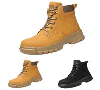 Boots Half Height Men's Hiking Boots Men's Wide Walking Shoes Flat Sole Trekking Boots Non-Slip Fitness Shoes Comfortable Slip-On Shoes Faux Leather Leisure Boots Sporty, yellow, 12 UK