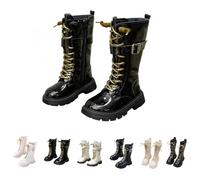 Boots Lined Winter Boots Girls Children Warm Riding Boots with Fleece Lined Leather Boots with Side Zip Lace-up Boots Waterproof Snow Boots, Black (Black B)