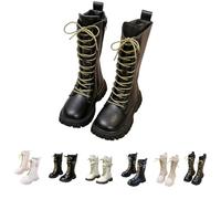 Boots Lined Winter Boots Girls Children Warm Riding Boots with Fleece Lined Leather Boots with Side Zip Lace-up Boots Waterproof Snow Boots, Black (Black B)