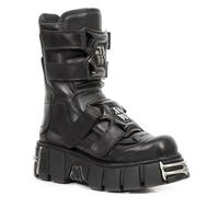 Boots M-422-S1 Unisex Metallic Black Leather Platform Gothic unisex Boots (45, UK Footwear Size System, Adult, Women, Numeric, Wide, 3)