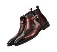 Boots Men's High Top Suit Shoes Lace Toe Leather Shoes Classic Ankle Boots Buckle Strap Zip Leather Boots Faux Leather Fashionable Business Shoes Retro Short Boots Ankle High Boots, red, 7 UK
