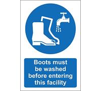 Boots must be washed before entering this facility Safety sign - 1.2mm Rigid plastic 600mm x 400mm