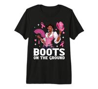 Boots On The Ground Breast Cancer Black Cowgirl Cowboy Boots Premium T-Shirt