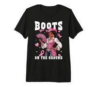 Boots On The Ground Breast Cancer Black Cowgirl Cowboy Boots Premium T-Shirt