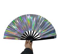Boots on The Ground Fan - Large Holographic Folding Hand Fan for Dance, Parties, and Outdoor Events (Silvery)
