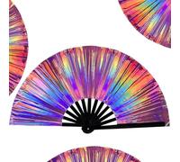 Boots on the Ground Fans, 2025 New Large Holographic Clapping Fans, Cowboy Popping Fans Hand for Line Dancing, Laser Colors Rave Fan Decorations for Disco Party Accessories Dance Enthusiasts Gift