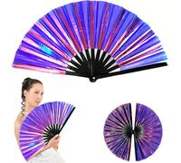 Boots on the Ground Fans, 2025 New Large Holographic Clapping Fans, Cowboy Popping Fans Hand for Line Dancing, Laser Colors Rave Fan Decorations for Disco Party Accessories Dance Enthusiasts Gift