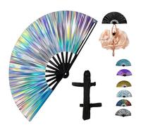 Boots On The Ground Hand Fan, Boots On The Ground Fans For Line Dancing, Holographic Folding Hand Fan for Line Dancing, Clack Fans with Laser Colors for Line Dancing (Silver)