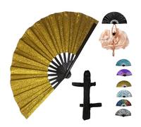 Boots On The Ground Hand Fan, Boots On The Ground Fans For Line Dancing, Holographic Folding Hand Fan for Line Dancing, Clack Fans with Laser Colors for Line Dancing (Gold)
