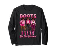 Boots On The Ground Pink Cowgirl Breast Cancer Western Women Long Sleeve T-Shirt