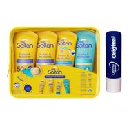 Boots Soltan Sun Protection SPF 50 Family Essentials Protect & Moisturise Lotion Travel Pack With Free Orignial Lip Balm