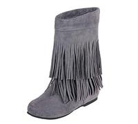 Boots Women British Style Short Tube Frosted Tassel Boots National Wind Ankle Gold Size: 8.5 UK