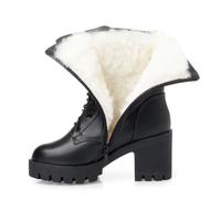 Boots Women Mid Calf Fleece Lined Warm Snow Booties Platform Block Heel Lace Up Blake Ankle Boots Fashion Biker Winter Boot Non Slip Walking Boot Casual solid Outdoor Ladies Shoes Confortable Footwear