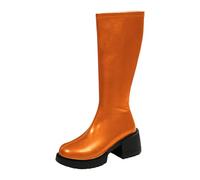 Boots Women's Knee-High Glossy Leather Platform Sole Side Lock Low Block Heel, Thick Non-Slip Profile Sole, Three Colours Black Brown Orange Suitable for Club Evening Weekend Trip Autumn Festival, red