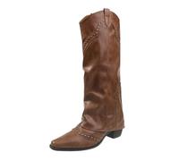 Boots Women's Leather High Cowboy Boots Women's High Brown Elegant Leather Boots Vintage Cowboy Boots Classic Western Boots Small Heel Riding Boots Rivet Cow Boy Boots Medieval Western Boots, brown, 7