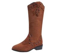 Boots Women's Medium Cowboy Boots V-Cut Half Height Boots with Block Heel Side Zip Western Leather Boots Winter Dress Shoes Vintage Women's Boots Lace Toe Mid Calf Boots, brown, 9 UK