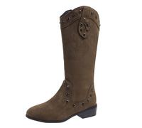 Boots Women's Medium Cowboy Boots V-Cut Half Height Boots with Block Heel Side Zip Western Leather Boots Winter Dress Shoes Vintage Women's Boots Lace Toe Mid Calf Boots, Green, 8.5 UK