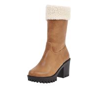 Boots Women's Mid Calf Boots Fashionable Padded Warm Snow Boots for Women with Side Zip and Thick Heel, Higher, Chunky Shaft to Mid-Calf Wellington Boots 1119, yellow, 2/2.5 UK