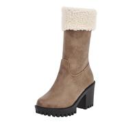 Boots Women's Mid Calf Boots Fashionable Padded Warm Snow Boots for Women with Side Zip and Thick Heel, Higher, Chunky Shaft to Mid-Calf Wellington Boots 1119, brown, 5.5 UK