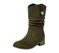 Boots Women's Mid Calf Boots Women's Suede Boots with Medium Calf, Fashionable and Casual, Orange, Thick Heel, Pointed Toe, Low Heel, Medium High Boots, Wellington Boots 1119, Green, 4.5 UK