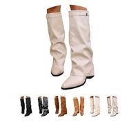 Boots Women's Shark Boots Slouchy Boots Pointed Toe Platform Heel Long Shaft Winter Warm Leather Boots Comfort Casual Elegant Winter Boots, A02 White, 8.5 UK