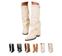 Boots Women's Shark Boots Slouchy Boots Pointed Toe Platform Heel Long Shaft Winter Warm Leather Boots Comfort Casual Elegant Winter Boots, A01 White, 4 UK