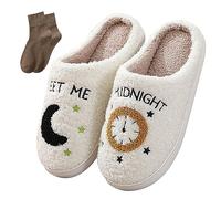 BOOUKILE Happy Face Slippers for Women Men Retro Soft Cosy Comfortable Plush Lightweight Slippers Indoor Outdoor Non-Slip Sole, Meetmemidnight, 42/44 EU