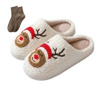 BOOUKILE Happy Face Slippers for Women Men Retro Soft Cosy Comfortable Plush Lightweight Slippers Indoor Outdoor Non-Slip Sole, Christmas shirt., 6/7.5 UK