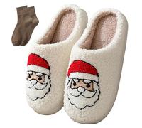 BOOUKILE Happy Face Slippers for Women Men Retro Soft Cosy Comfortable Plush Lightweight Slippers Indoor Outdoor Non-Slip Sole, christmas sdlr, 40/42.5 EU