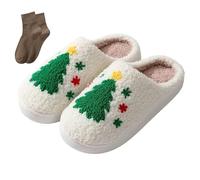 BOOUKILE Happy Face Slippers for Women Men Retro Soft Cosy Comfortable Plush Lightweight Slippers Indoor Outdoor Non-Slip Sole, Christmas trees, 42/44 EU