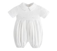 Booulfi Baby Clothes 6-9 Months Boys White Short Sleeve Baby Boys' Bodysuits & One-Pieces Peter Pan Collar Cotton Christening Outfit for Boy