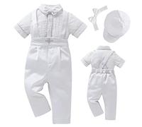 Booulfi Baby Clothes 9-12 Months Boys White Short Sleeve Baby Outfit Boy Baptism Gifts for Boys Church Coming Home Baptism Gentleman Outfits