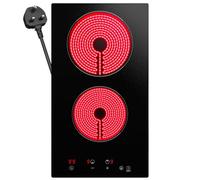 BOOVAL Plug in Electric Ceramic Hob - Built-In 30cm 2 Ring Electric Hob, 2900W Touch Control with 9 Power Levels, 99 Min Timer & Child Lock, 13AMP Plug Included(BCH292T)