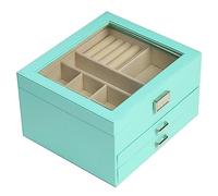 BOOVO Clear Lid Jewelry Box,3 Layers Jewelry Organizer Large Multi-Functional Jewelry Storage Box with 2 Drawers,Jewelry Display Case of Rings Earrings Necklace Bracelets for Women Girls (Turquoise)