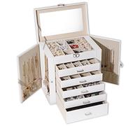 BOOVO Large Capacity Jewelry Storage Box PU Leather 6 Layer Pendant Necklace Bracelet Jewelry Box (White)