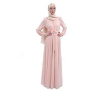 BooW Women's Chiffon Kaftan Abaya Dress Muslim Long Sleeve Self Tie Flowy Maxi Dress Islamic Evening Gown - - Large