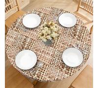 BOOWEATS Weave Printed 60 Inch Round Fitted Cloth Tablecloth with Elastic Edged, Waterproof Oil Proof Wipeable Table Cover for Indoor Outdoor Patio Table, Fits Round Tables Up to 56" - 60" Diameter