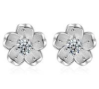 Boowhol Accessories Earrings 925 Sterling Silver Inlay Sparkling Diamond Cute Flower Stud Earrings for Women
