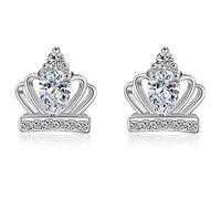 Boowhol Fashion Earrings 925 Sterling Silver Sparkling Diamond Zircon Imperial Princess Crown Stud Earrings for Women