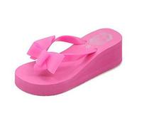 Boowhol Korean Fashion Slipper - Thick-Soled Skid High-Heeled Bow Flip Flops for Women & Girls (38, Rose)