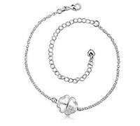 Boowhol Ladies Ankle Bracelet 925 Sterling Silver Lucky Four-leaf Clover Cubic Zirconia Anklet Barefoot Foot Chain