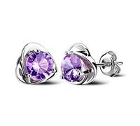 Boowhol Ladies' Fashion Jewelry 925 Sterling Silver Heart-shaped Inlay Sparkling Amethyst Hypoallergenic Stud Earrings