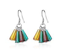 Boowhol Literary fan-shaped colorful fringed face earrings long rainbow earrings net red accessories female models line 925