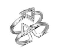 Boowhol Ring female 925 fashion double triangle open ring rose gold white gold diamond geometry index finger tail ring (white gold)