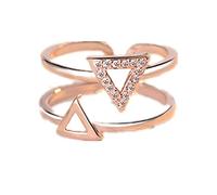 Boowhol Ring female 925 fashion double triangle open ring rose gold white gold diamond geometry index finger tail ring (Rose gold)