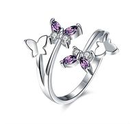 Boowhol Rings for Women Girls Forever Women Wedding Promise Engagement white Gold adjustable Butterfly Amethyst diamond - studded ringRings